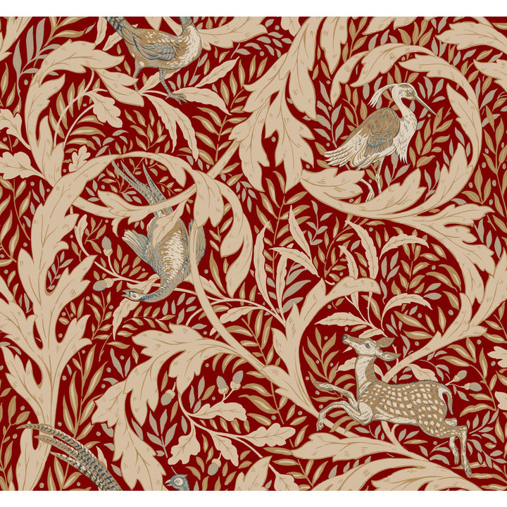 Woodland Tapestry Red Metallic Wallpaper by Ronald Redding Arts and Crafts Covers about 60.8 square feet 27-in by 27-ft long roll Unpasted 25.25 - Fabric Carolina -