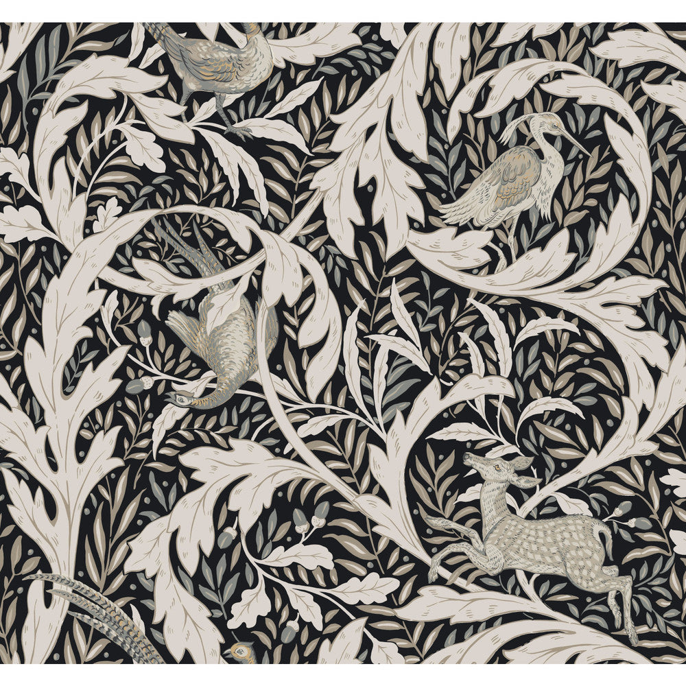 Woodland Tapestry Black Wallpaper by Ronald Redding Arts and Crafts Covers about 60.8 square feet 27-in by 27-ft long roll Unpasted 25.25 - Fabric Carolina -