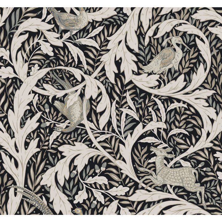 Woodland Tapestry Black Wallpaper by Ronald Redding Arts and Crafts Covers about 60.8 square feet 27-in by 27-ft long roll Unpasted 25.25 - Fabric Carolina -