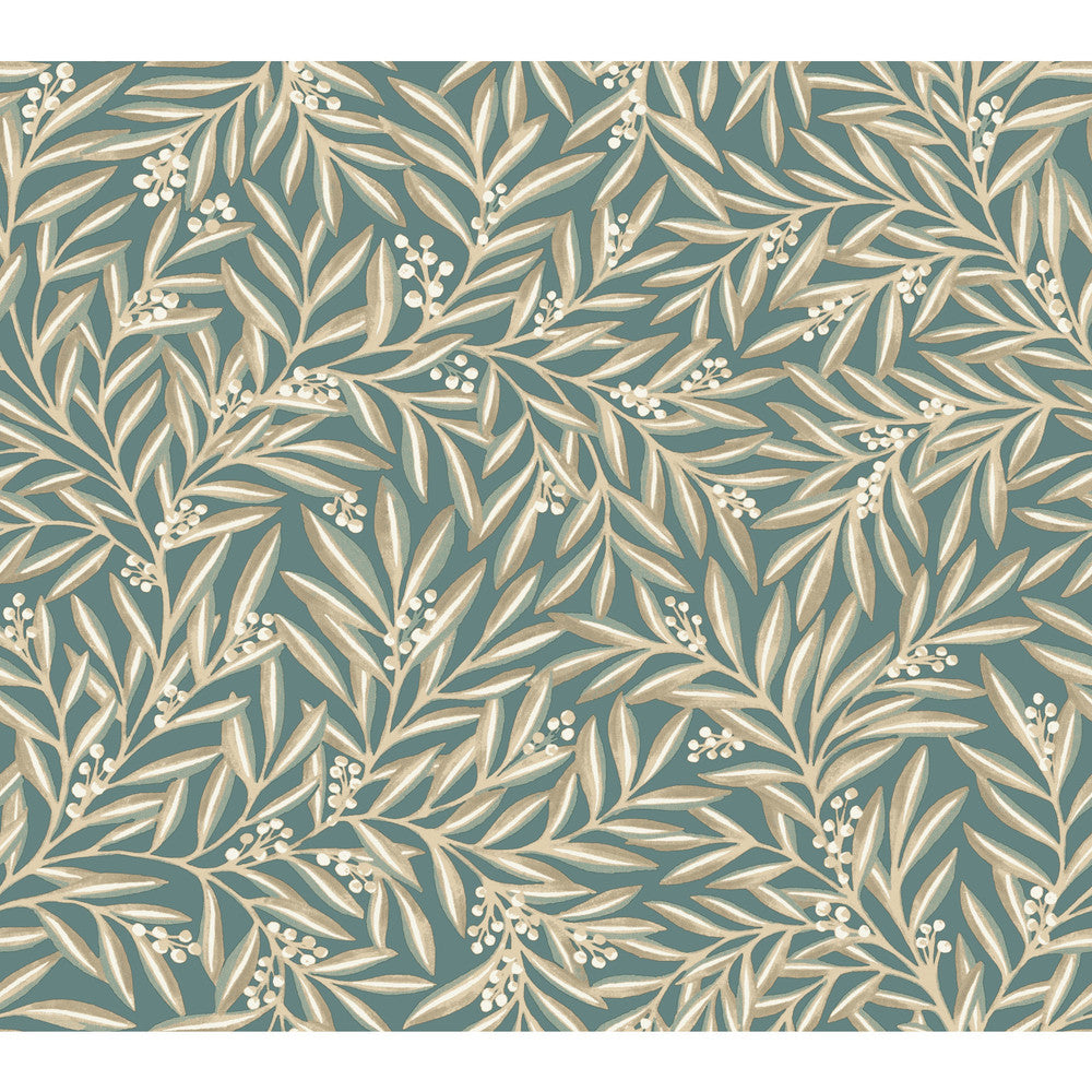 Rowan Teal Wallpaper by Ronald Redding Arts and Crafts Covers about 60.8 square feet 27-in by 27-ft long roll Unpasted 24 - Fabric Carolina -