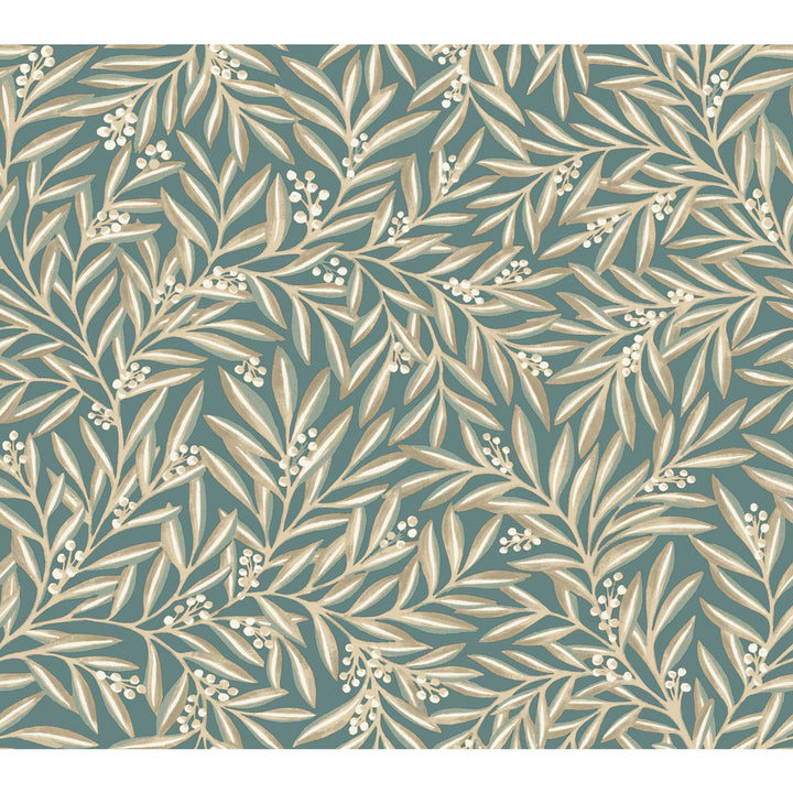 Rowan Teal Wallpaper by Ronald Redding Arts and Crafts Covers about 60.8 square feet 27-in by 27-ft long roll Unpasted 24 - Fabric Carolina -