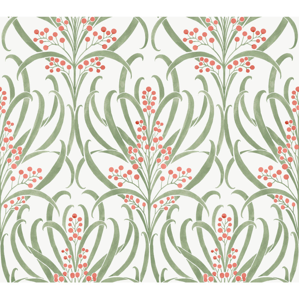 Calluna White & Berry Metallic Wallpaper by Ronald Redding Arts and Crafts Covers about 60.8 square feet 27-in by 27-ft long roll Unpasted 24 - Fabric Carolina -