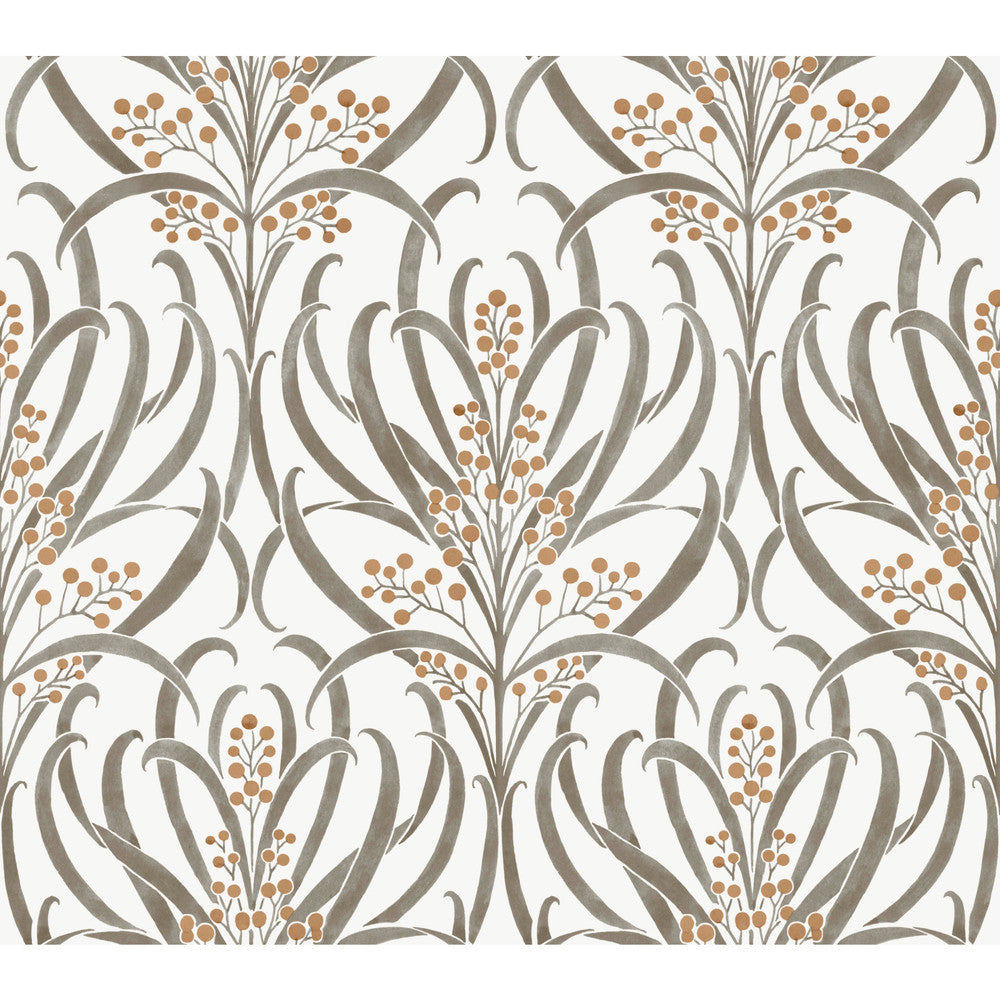 Calluna White & Taupe Metallic Wallpaper by Ronald Redding Arts and Crafts Covers about 60.8 square feet 27-in by 27-ft long roll Unpasted 24 - Fabric Carolina -