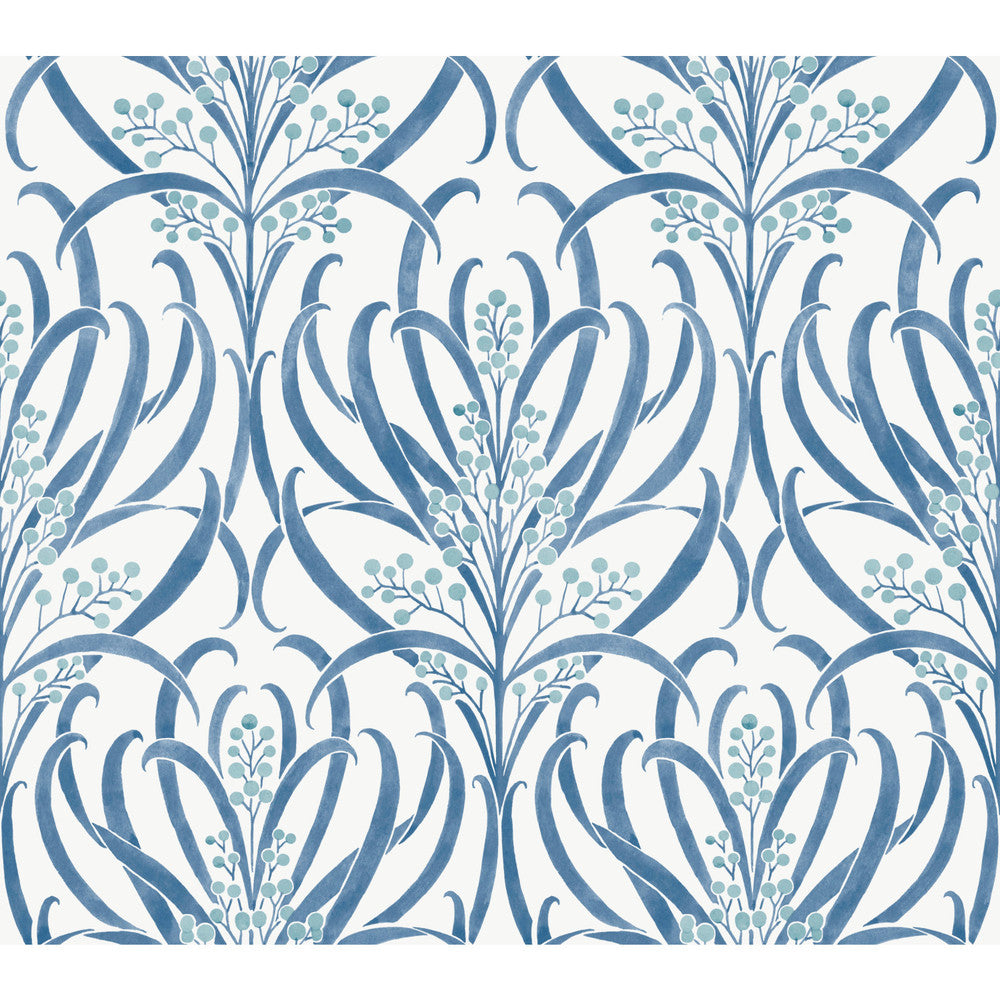 Calluna White & Blue Metallic Wallpaper by Ronald Redding Arts and Crafts Covers about 60.8 square feet 27-in by 27-ft long roll Unpasted 24 - Fabric Carolina -