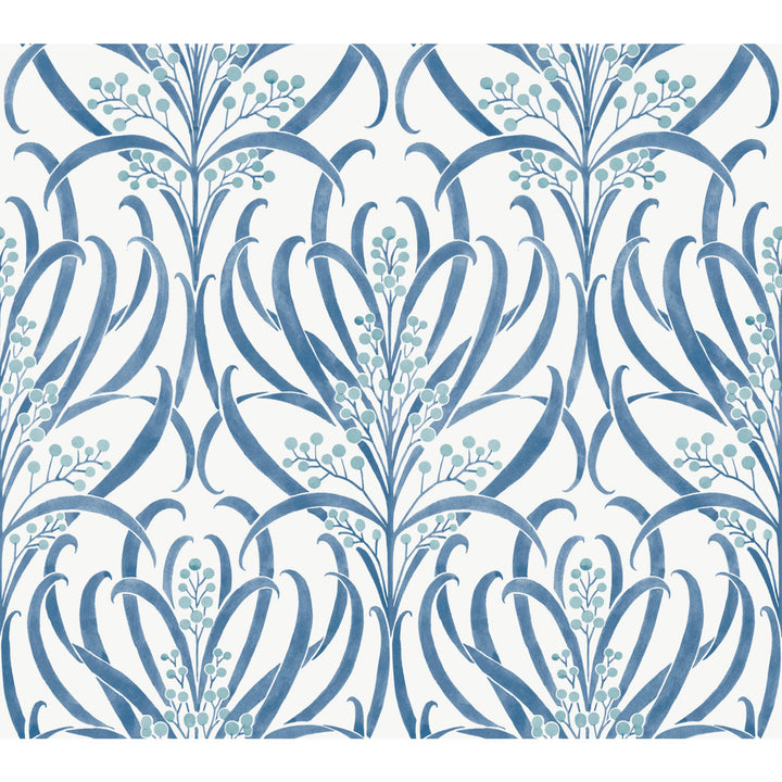 Calluna White & Blue Metallic Wallpaper by Ronald Redding Arts and Crafts Covers about 60.8 square feet 27-in by 27-ft long roll Unpasted 24 - Fabric Carolina -