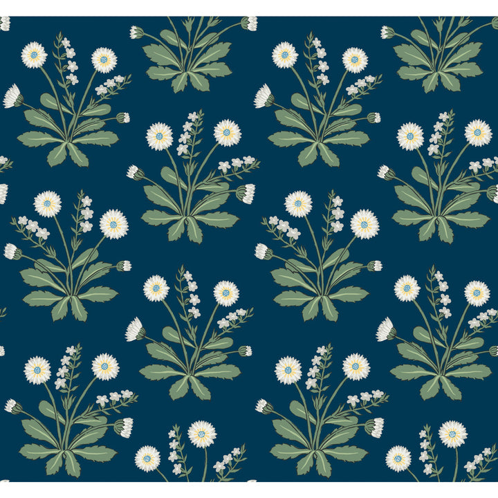 Meadow Flowers Navy & White Wallpaper by Ronald Redding Arts and Crafts Covers about 60.8 square feet 27-in by 27-ft long roll Unpasted 25.25 - Fabric Carolina -