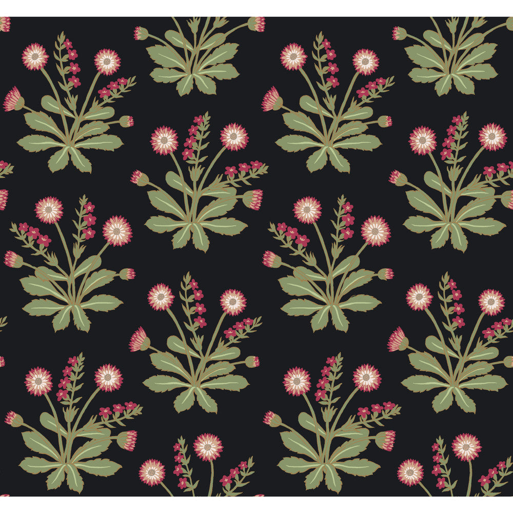 Meadow Flowers Black & Rose Gold Metallic Wallpaper by Ronald Redding Arts and Crafts Covers about 60.8 square feet 27-in by 27-ft long roll Unpasted 25.25 - Fabric Carolina -