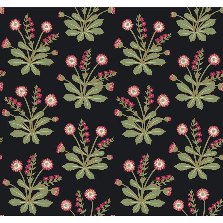Meadow Flowers Black & Rose Gold Metallic Wallpaper by Ronald Redding Arts and Crafts Covers about 60.8 square feet 27-in by 27-ft long roll Unpasted 25.25 - Fabric Carolina -
