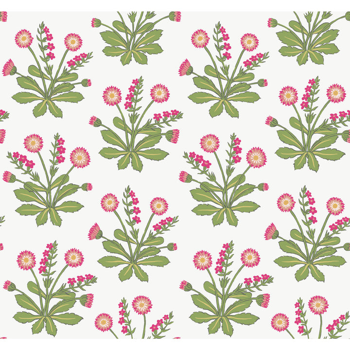 Meadow Flowers White & Rose Wallpaper by Ronald Redding Arts and Crafts Covers about 60.8 square feet 27-in by 27-ft long roll Unpasted 25.25 - Fabric Carolina -