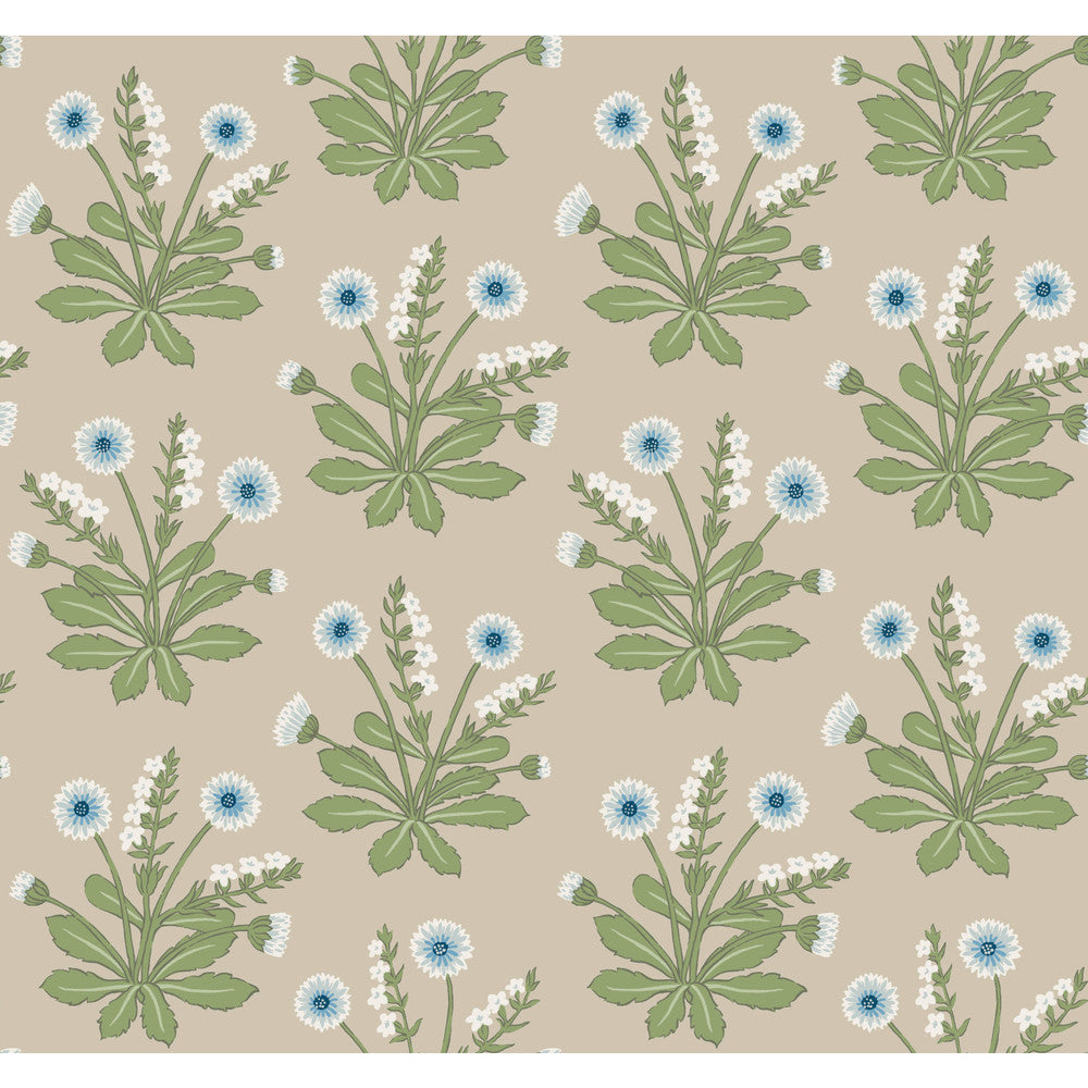 Meadow Flowers Linen & Blue Wallpaper by Ronald Redding Arts and Crafts Covers about 60.8 square feet 27-in by 27-ft long roll Unpasted 25.25 - Fabric Carolina -