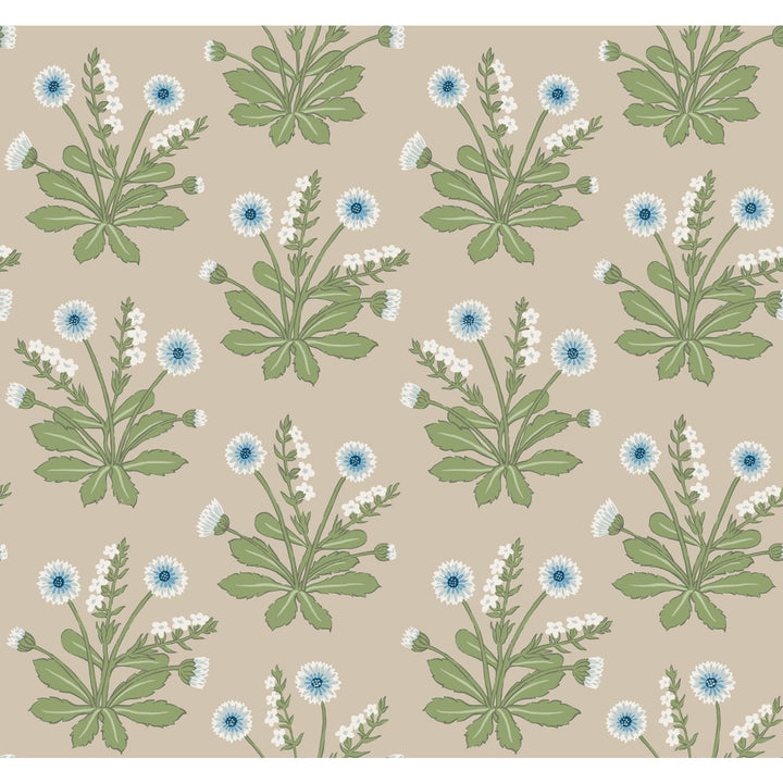 Meadow Flowers Linen & Blue Wallpaper by Ronald Redding Arts and Crafts Covers about 60.8 square feet 27-in by 27-ft long roll Unpasted 25.25 - Fabric Carolina -