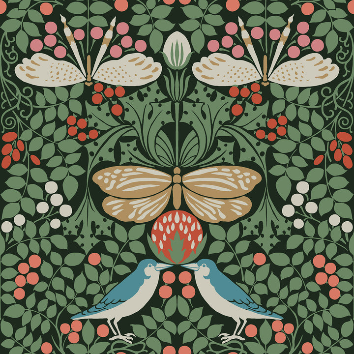 Butterfly Garden Green Metallic Wallpaper by Ronald Redding Arts and Crafts Covers about 56.4 square feet 20.5-in by 33-ft long roll Unpasted 20.5 - Fabric Carolina -
