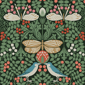 Butterfly Garden Green Metallic Wallpaper by Ronald Redding
