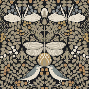 Butterfly Garden Black Metallic Wallpaper by Ronald Redding