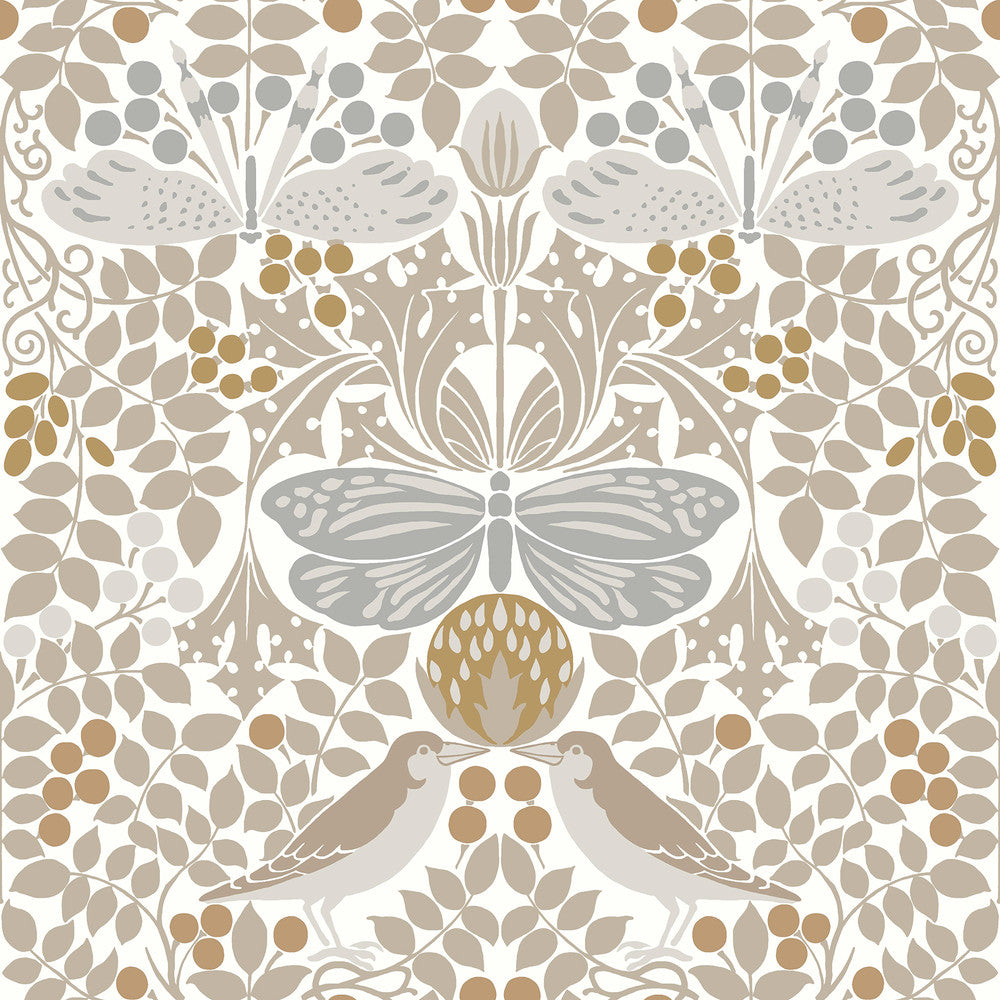 Butterfly Garden White Wallpaper by Ronald Redding Arts and Crafts Covers about 56.4 square feet 20.5-in by 33-ft long roll Unpasted 20.5 - Fabric Carolina -