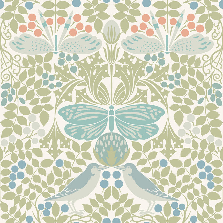 Butterly Garden Green & Blue Wallpaper by Ronald Redding Arts and Crafts Covers about 56.4 square feet 20.5-in by 33-ft long roll Unpasted 20.5 - Fabric Carolina -