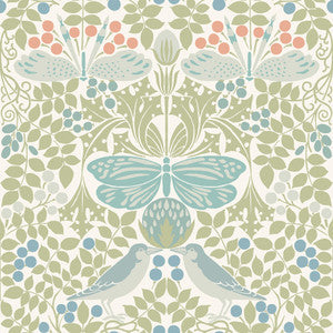 Butterly Garden Green & Blue Wallpaper by Ronald Redding