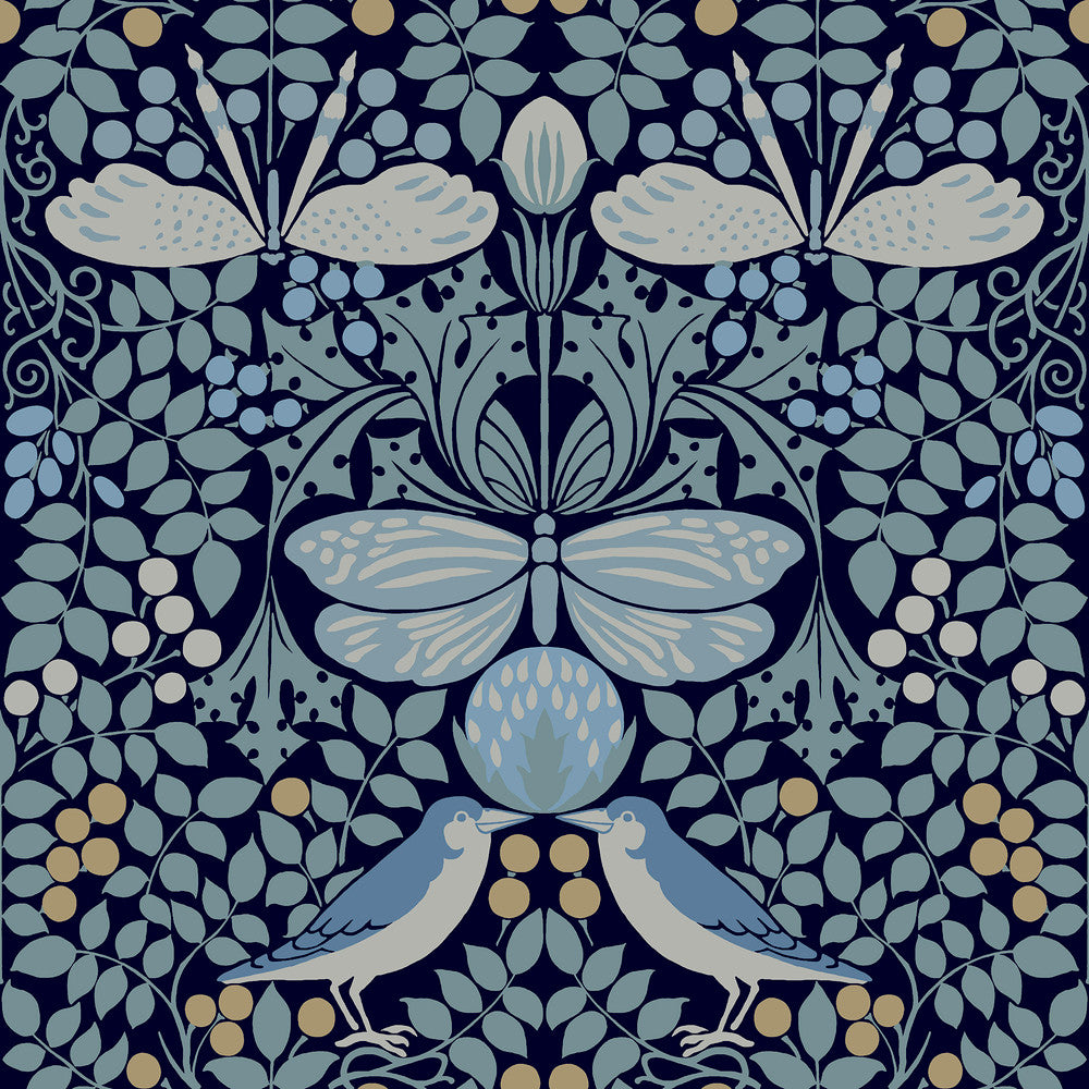 Butterfly Garden Blue Wallpaper by Ronald Redding Arts and Crafts Covers about 56.4 square feet 20.5-in by 33-ft long roll Unpasted 20.5 - Fabric Carolina -