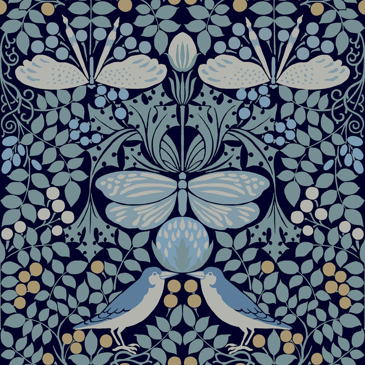 Butterfly Garden Blue Wallpaper by Ronald Redding Arts and Crafts Covers about 56.4 square feet 20.5-in by 33-ft long roll Unpasted 20.5 - Fabric Carolina -