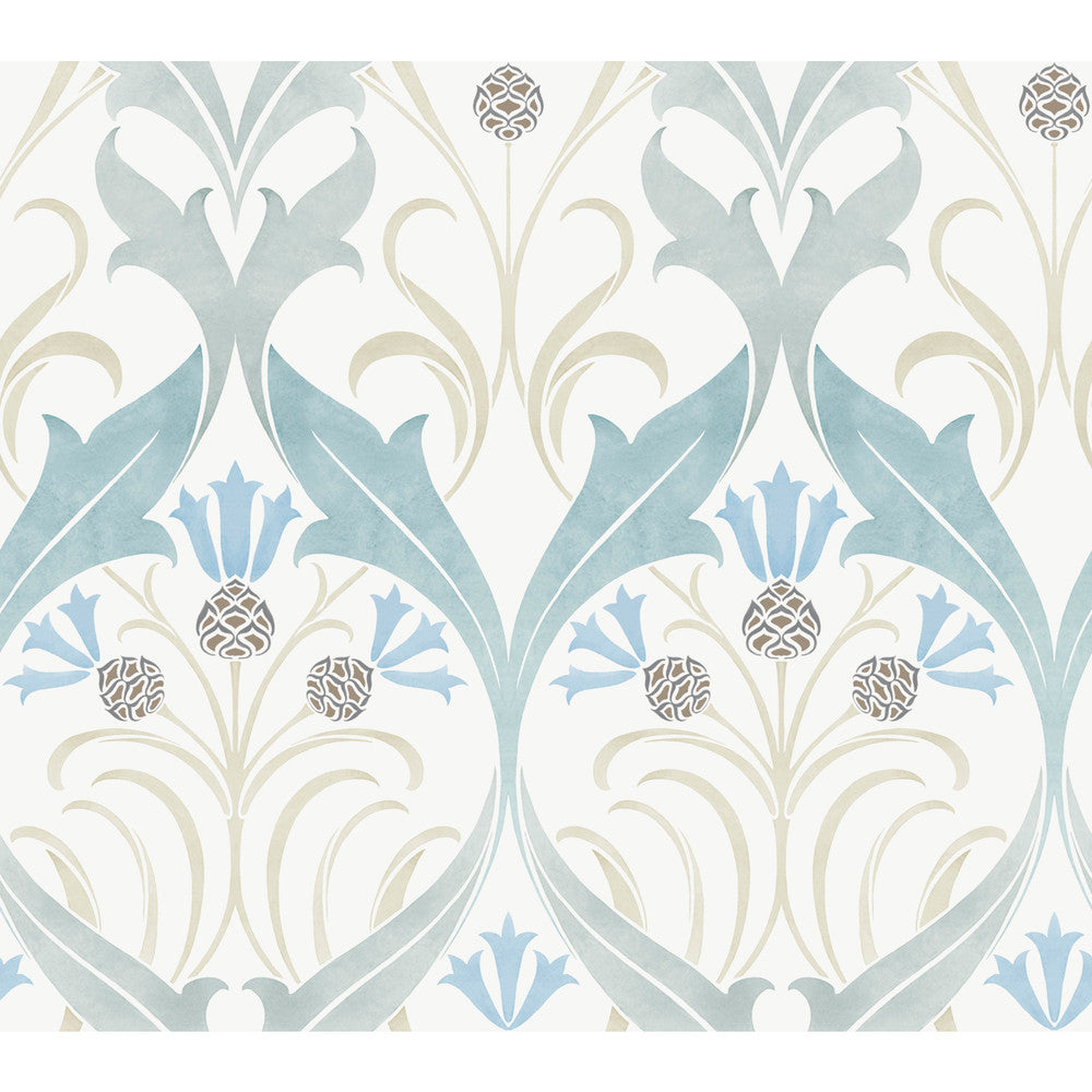 Pine Cone Ribbon Teal Wallpaper by Ronald Redding Arts and Crafts Covers about 60.8 square feet 27-in by 27-ft long roll Unpasted 24 - Fabric Carolina -