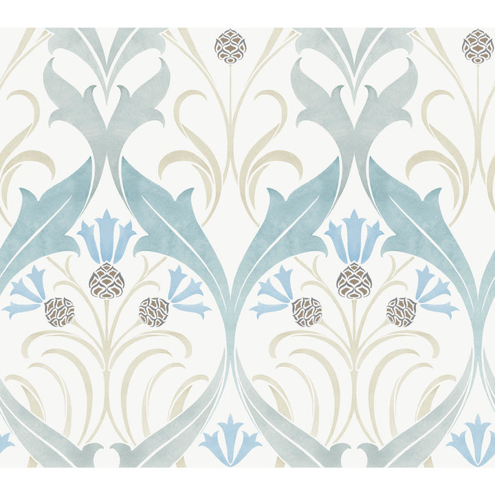 Pine Cone Ribbon Teal Wallpaper by Ronald Redding Arts and Crafts Covers about 60.8 square feet 27-in by 27-ft long roll Unpasted 24 - Fabric Carolina -