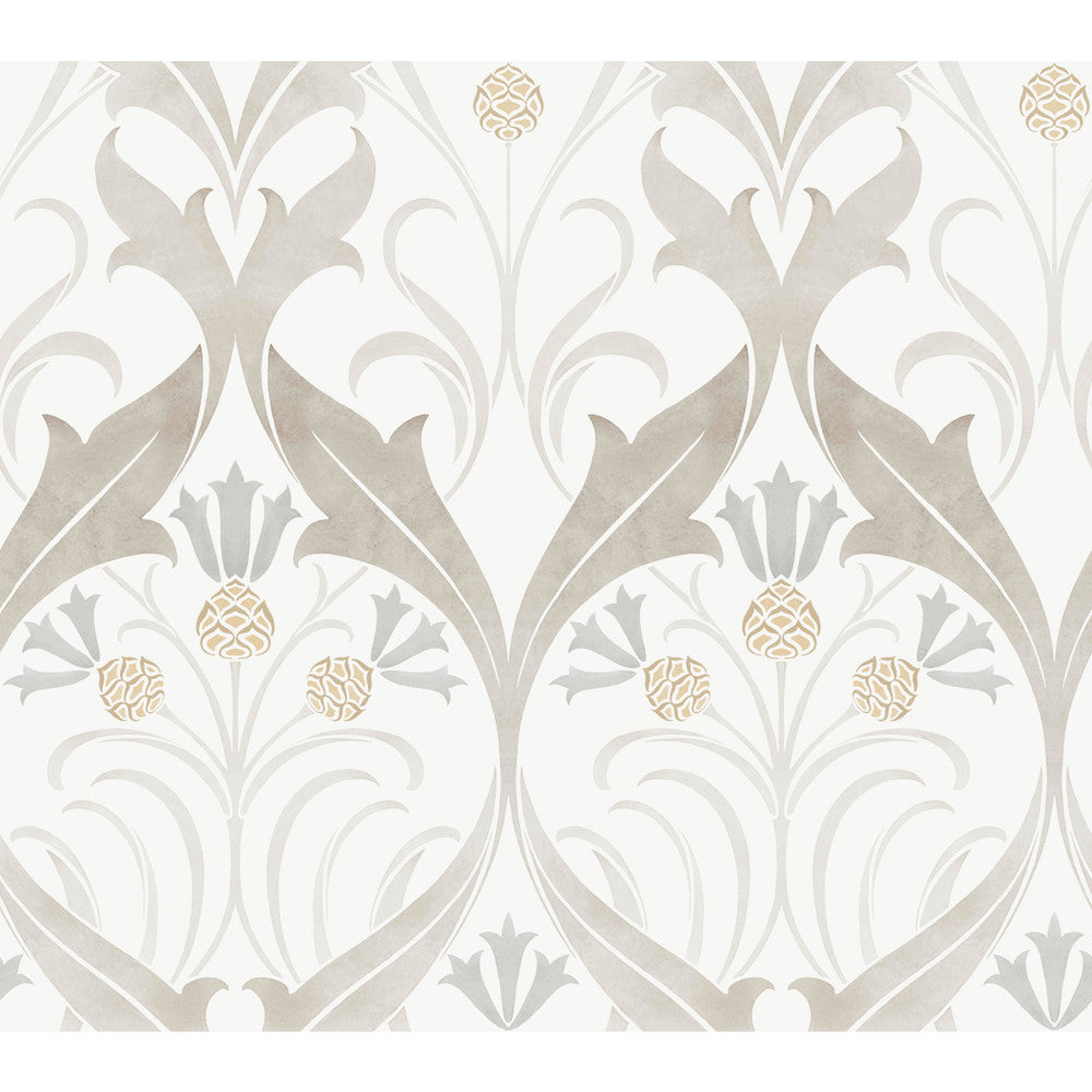 Pine Cone Ribbon Neutral Wallpaper by Ronald Redding Arts and Crafts Covers about 60.8 square feet 27-in by 27-ft long roll Unpasted 24 - Fabric Carolina -