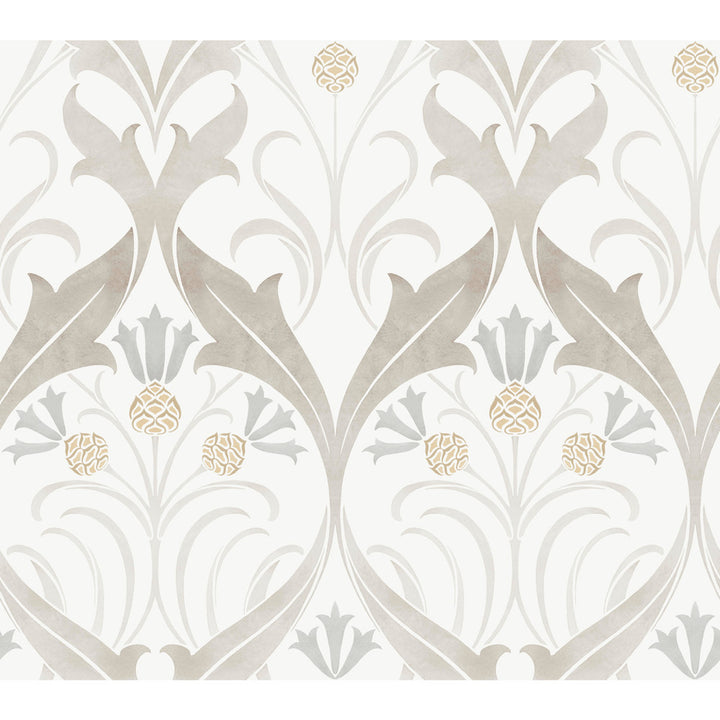 Pine Cone Ribbon Neutral Wallpaper by Ronald Redding Arts and Crafts Covers about 60.8 square feet 27-in by 27-ft long roll Unpasted 24 - Fabric Carolina -