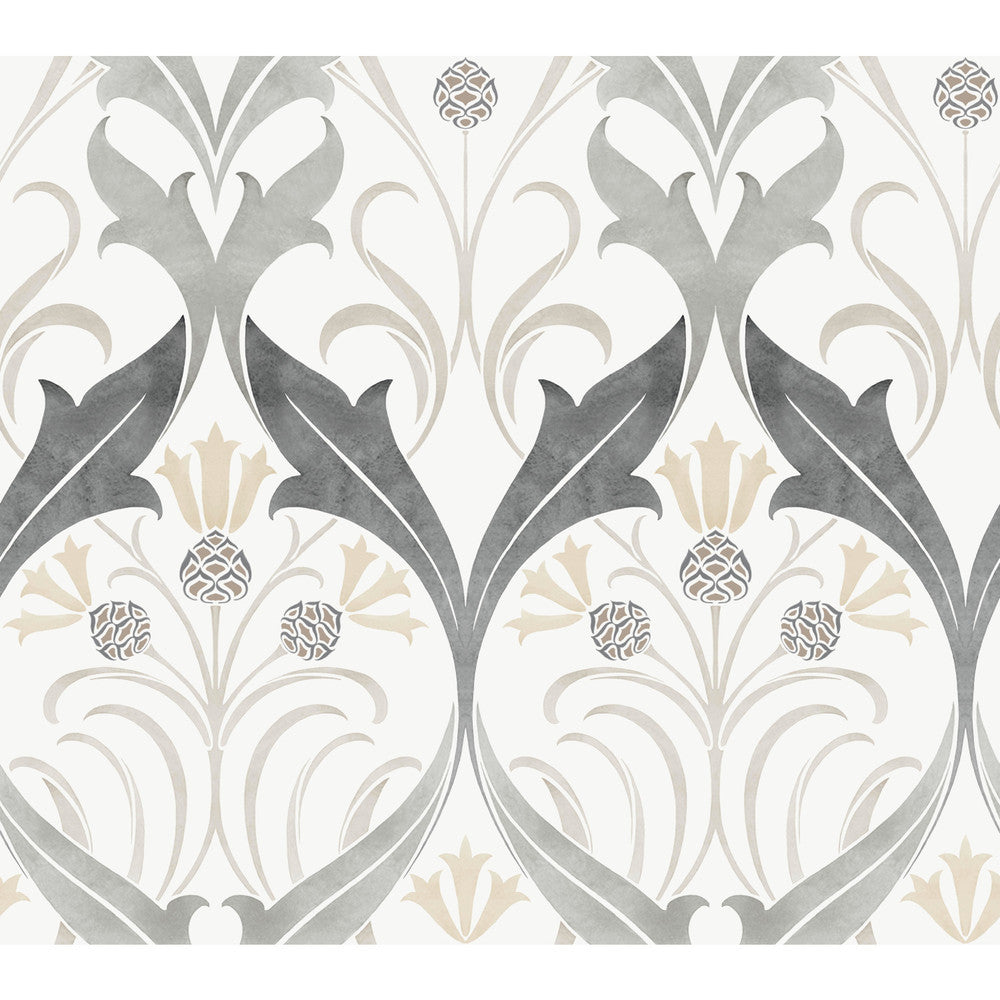 Pine Cone Ribbon Charcoal Metallic Wallpaper by Ronald Redding Arts and Crafts Covers about 60.8 square feet 27-in by 27-ft long roll Unpasted 24 - Fabric Carolina -