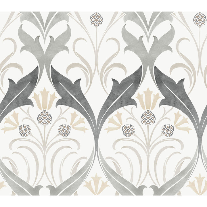 Pine Cone Ribbon Charcoal Metallic Wallpaper by Ronald Redding Arts and Crafts Covers about 60.8 square feet 27-in by 27-ft long roll Unpasted 24 - Fabric Carolina -