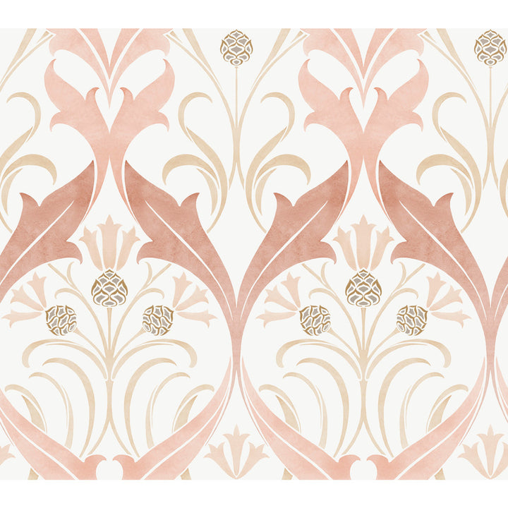 Pine Cone Ribbon Blush Wallpaper by Ronald Redding Arts and Crafts Covers about 60.8 square feet 27-in by 27-ft long roll Unpasted 24 - Fabric Carolina -