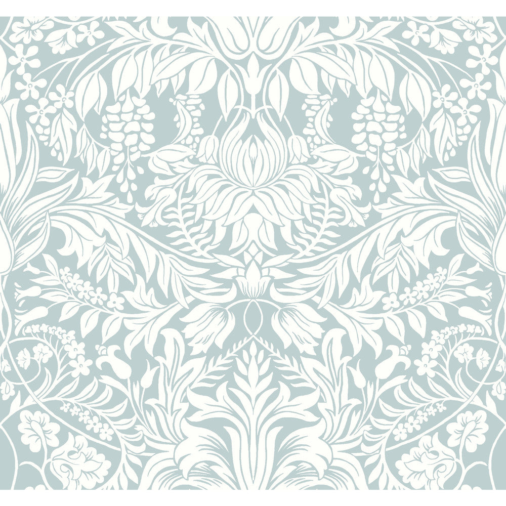 Lockwood Damask Light Blue Wallpaper by Ronald Redding Arts and Crafts Covers about 60.8 square feet 27-in by 27-ft long roll Unpasted 25.25 - Fabric Carolina -