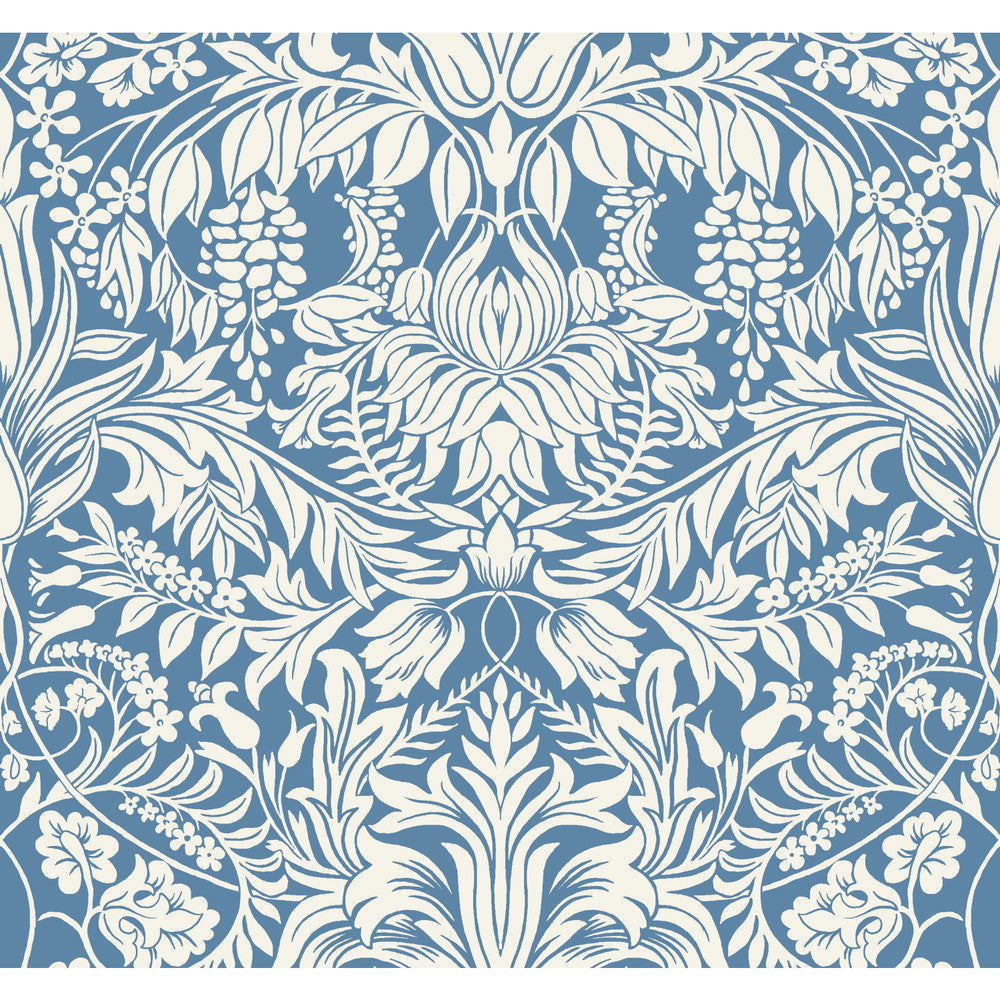 Lockwood Damask Blue Wallpaper by Ronald Redding Arts and Crafts Covers about 60.8 square feet 27-in by 27-ft long roll Unpasted 25.25 - Fabric Carolina -