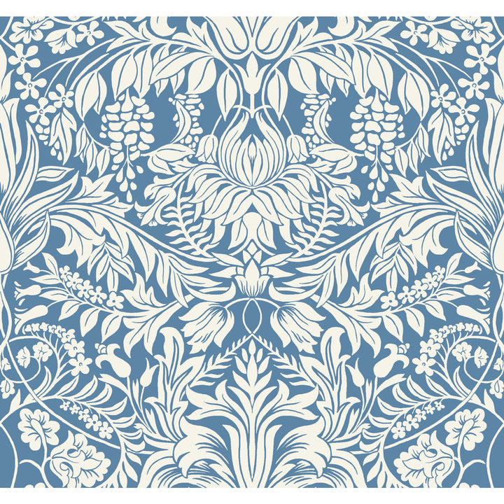 Lockwood Damask Blue Wallpaper by Ronald Redding Arts and Crafts Covers about 60.8 square feet 27-in by 27-ft long roll Unpasted 25.25 - Fabric Carolina -