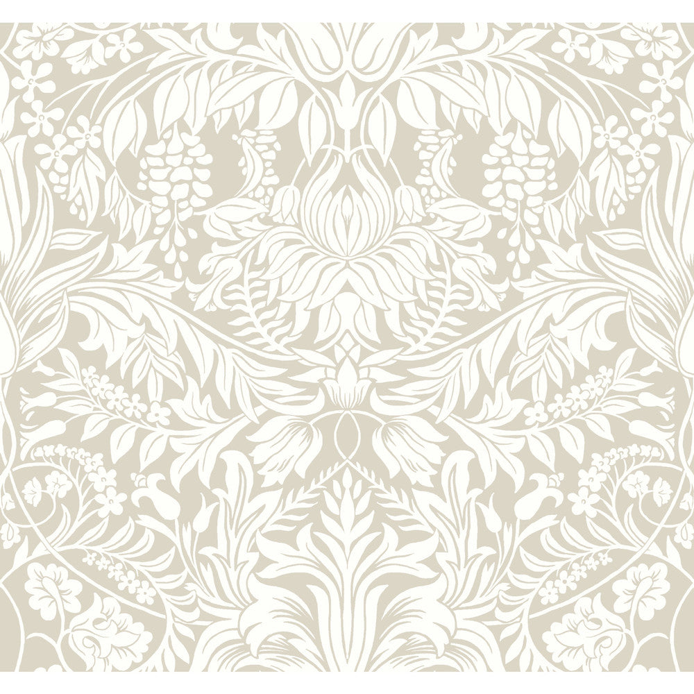 Lockwood Damask Beige Wallpaper by Ronald Redding Arts and Crafts Covers about 60.8 square feet 27-in by 27-ft long roll Unpasted 25.25 - Fabric Carolina -