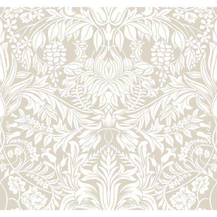 Lockwood Damask Beige Wallpaper by Ronald Redding Arts and Crafts Covers about 60.8 square feet 27-in by 27-ft long roll Unpasted 25.25 - Fabric Carolina -