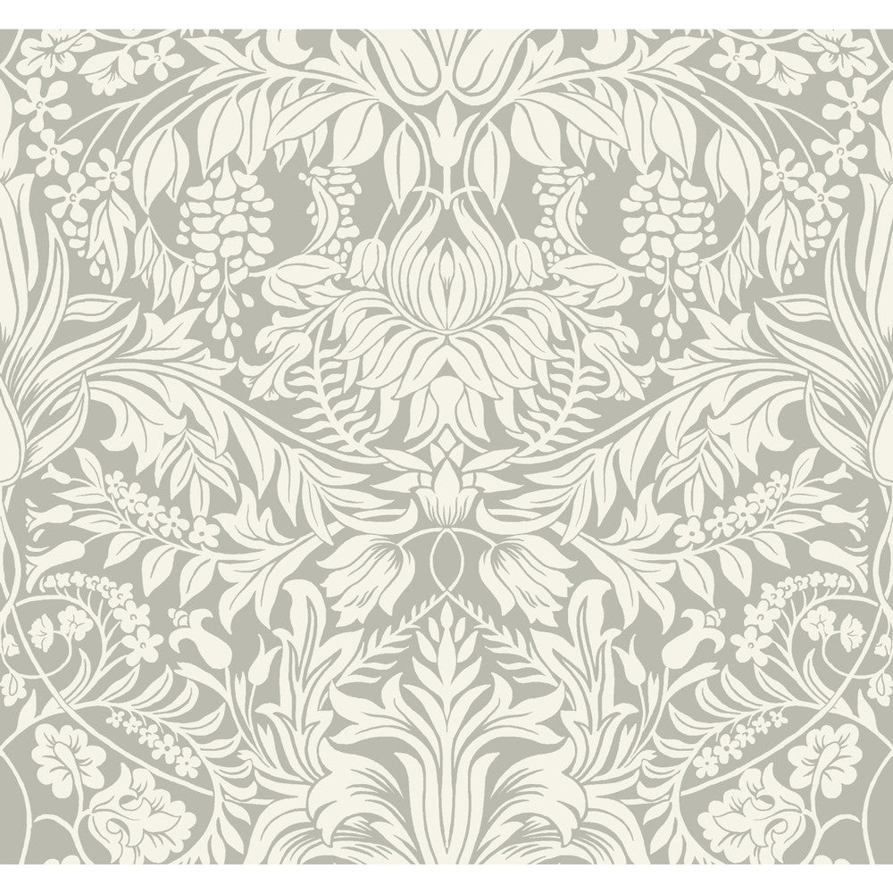 Lockwood Damask Grey Wallpaper by Ronald Redding Arts and Crafts Covers about 60.8 square feet 27-in by 27-ft long roll Unpasted 25.25 - Fabric Carolina -