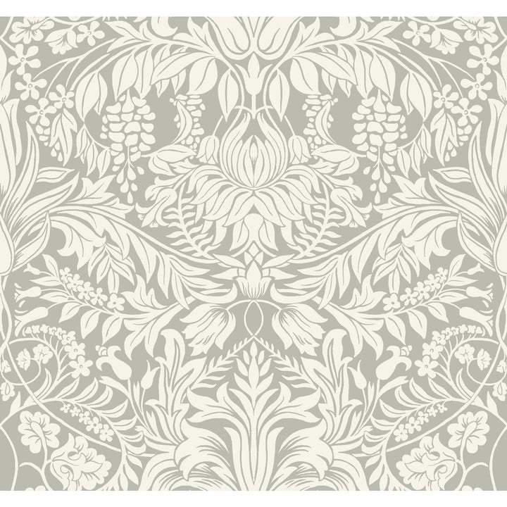 Lockwood Damask Grey Wallpaper by Ronald Redding Arts and Crafts Covers about 60.8 square feet 27-in by 27-ft long roll Unpasted 25.25 - Fabric Carolina -