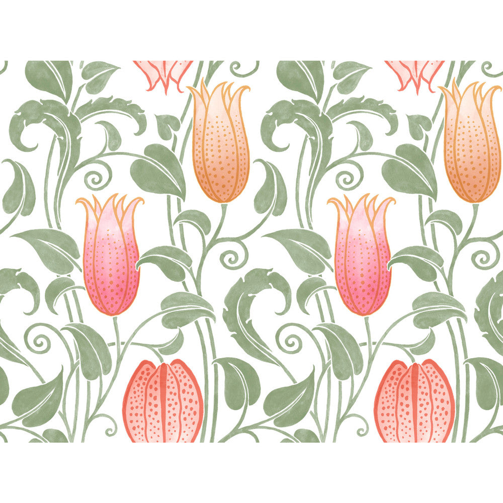 Canterbury Bells White & Brights Wallpaper by Ronald Redding Arts and Crafts Covers about 60.8 square feet 27-in by 27-ft long roll Unpasted 24 - Fabric Carolina -