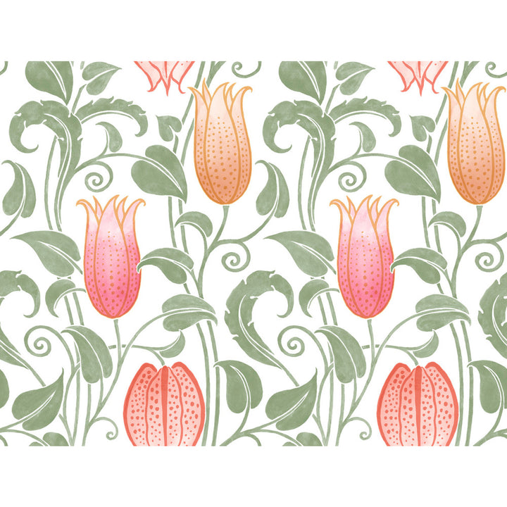 Canterbury Bells White & Brights Wallpaper by Ronald Redding Arts and Crafts Covers about 60.8 square feet 27-in by 27-ft long roll Unpasted 24 - Fabric Carolina -