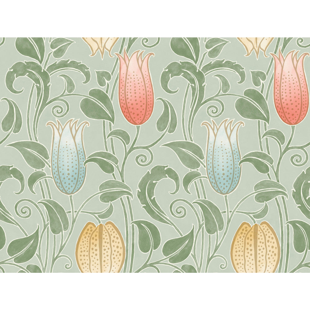 Canterbury Bells Sage Wallpaper by Ronald Redding Arts and Crafts Covers about 60.8 square feet 27-in by 27-ft long roll Unpasted 24 - Fabric Carolina -