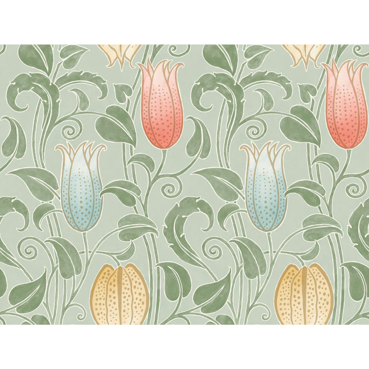 Canterbury Bells Sage Wallpaper by Ronald Redding Arts and Crafts Covers about 60.8 square feet 27-in by 27-ft long roll Unpasted 24 - Fabric Carolina -
