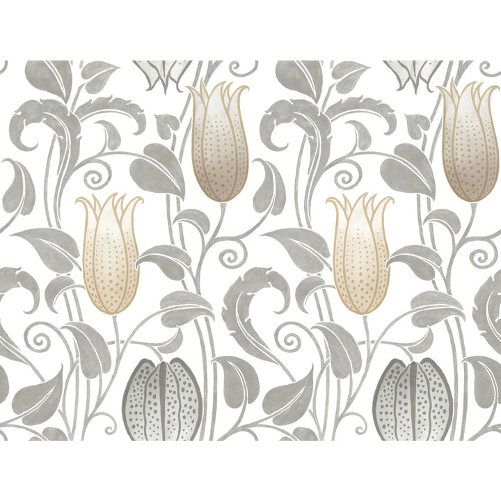 Canterbury Bells Neutral Wallpaper by Ronald Redding Arts and Crafts Covers about 60.8 square feet 27-in by 27-ft long roll Unpasted 24 - Fabric Carolina -