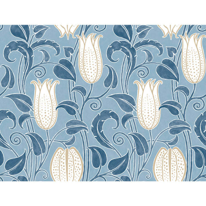 Canterbury Bells Blue Wallpaper by Ronald Redding Arts and Crafts Covers about 60.8 square feet 27-in by 27-ft long roll Unpasted 24 - Fabric Carolina -