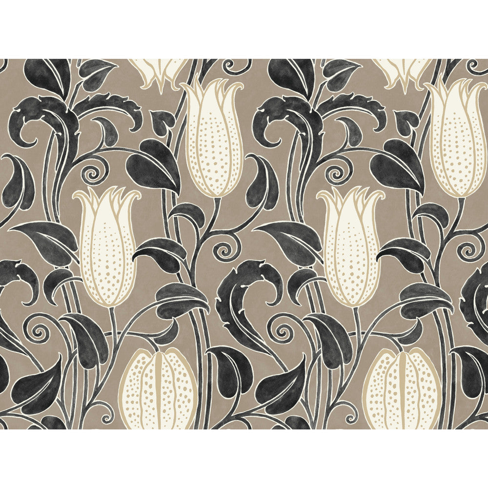 Canterbury Bells Taupe Wallpaper by Ronald Redding Arts and Crafts Covers about 60.8 square feet 27-in by 27-ft long roll Unpasted 24 - Fabric Carolina -