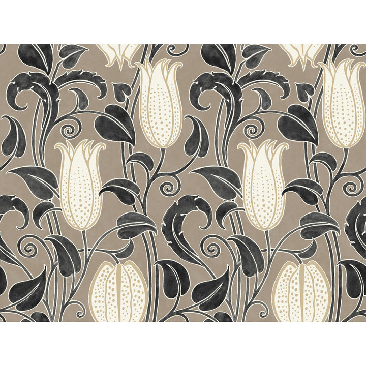 Canterbury Bells Taupe Wallpaper by Ronald Redding Arts and Crafts Covers about 60.8 square feet 27-in by 27-ft long roll Unpasted 24 - Fabric Carolina -