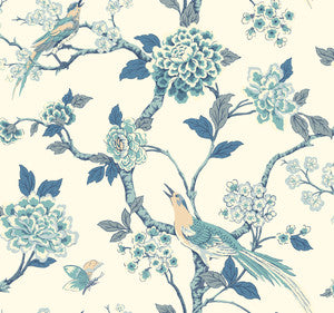 Fanciful Blue & White Wallpaper by Ashford House