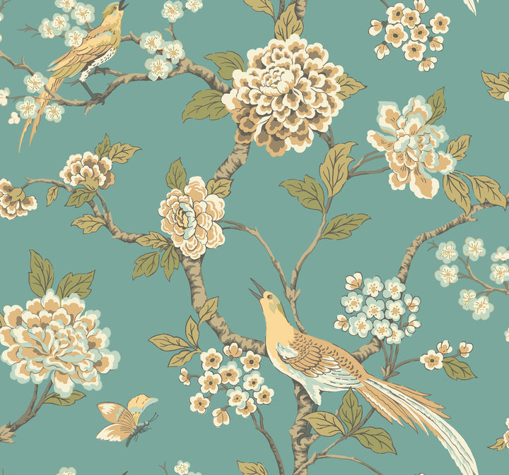 Fanciful Teal Wallpaper by Inspired by Color Blues II Covers about 60.8 square feet 27-in by 27-ft long roll Prepasted 25.25 - Fabric Carolina -