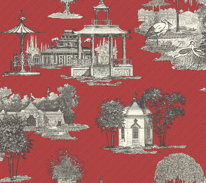 Mandarin Red Wallpaper by Ashford House Ashford Toiles Covers about 60.8 square feet 27-in by 27-ft long roll Prepasted 24 - Fabric Carolina -