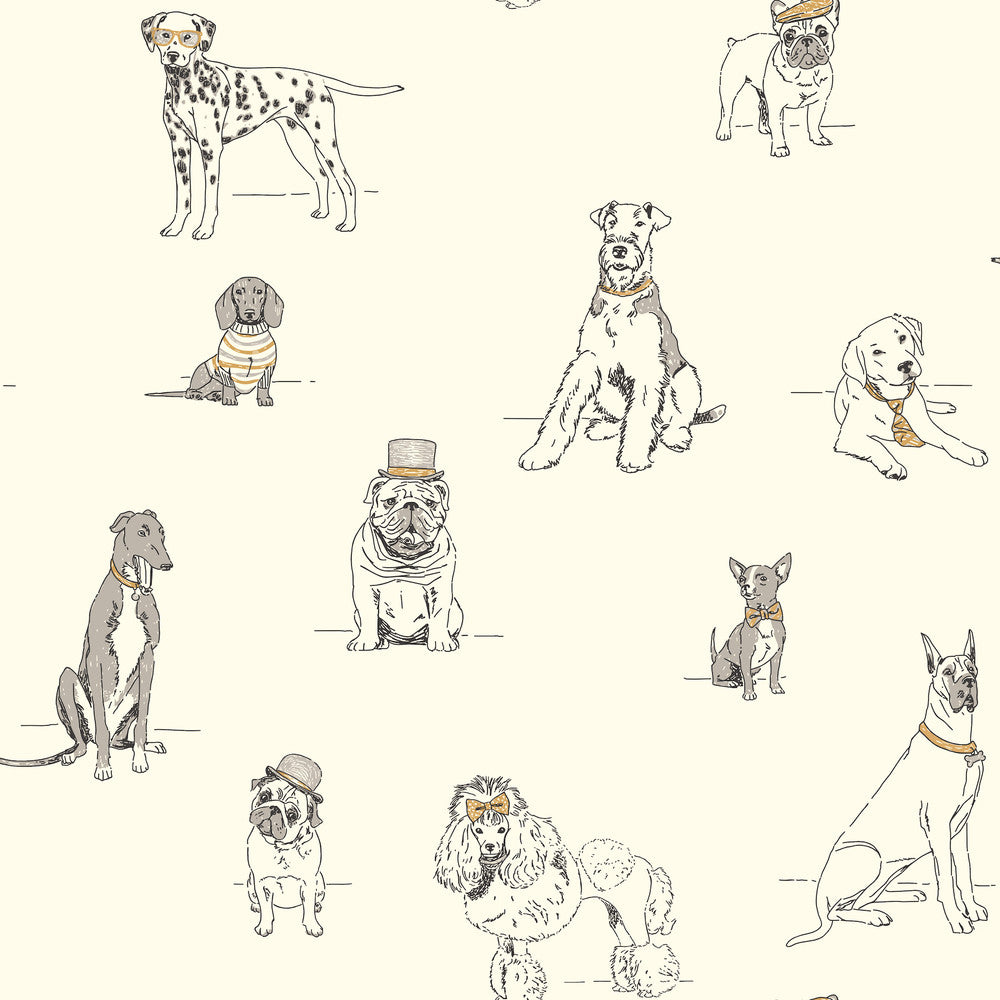 Dog's Life Silver & Gold Metallic Wallpaper by Inspired by Color Black & White, III Covers about 56.4 square feet 20.5-in by 33-ft long roll Prepasted 20.5 - Fabric Carolina -