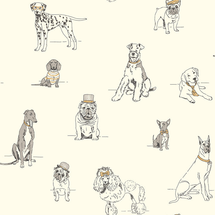 Dog's Life Silver & Gold Metallic Wallpaper by Inspired by Color Black & White, III Covers about 56.4 square feet 20.5-in by 33-ft long roll Prepasted 20.5 - Fabric Carolina -